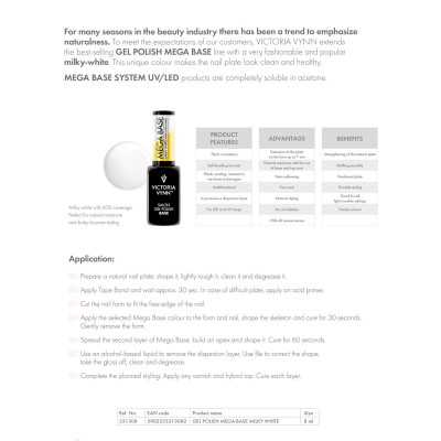 Victoria Vynn - Sverige Gel Polish -  Mega Base - Milky White - 8ml - Victoria Vynn